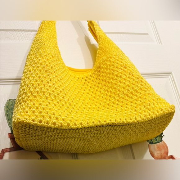 Crotchet Hand Woven Yellow Hobo Shoulder Bag Purse - Picture 3 of 5